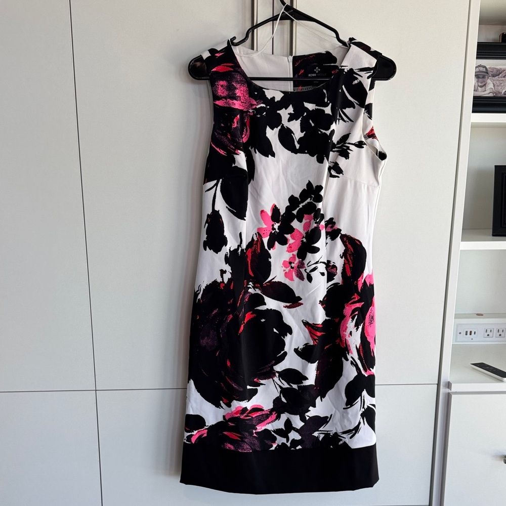 Ronni Nicole Black and Pink Floral Midi Dress